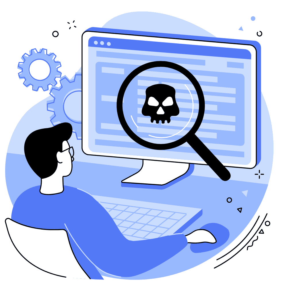 VAPT professional identifying critical assets and vulnerabilities with magnifying glass - SECUREU risk assessment process